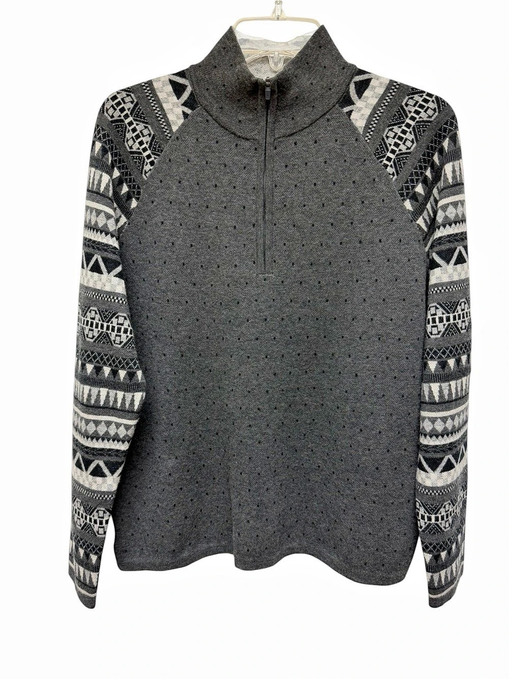 title nine Geometric Merino Wool Blend Sweater in Gray & Black Large